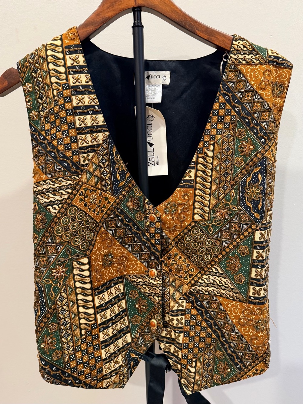 Zelli Vogue Beaded Cotton Vest Womens M Patchwork Boho Vintage Style